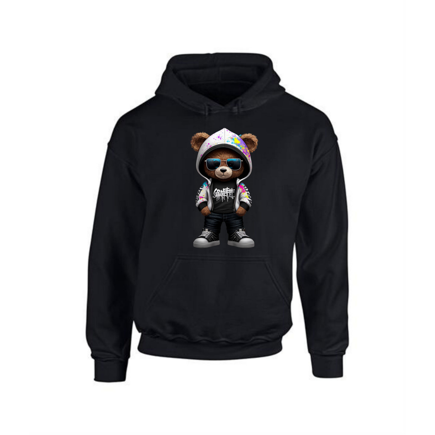 Teddy Bear Hoodie | Graffiti Style with Sunglasses for Men