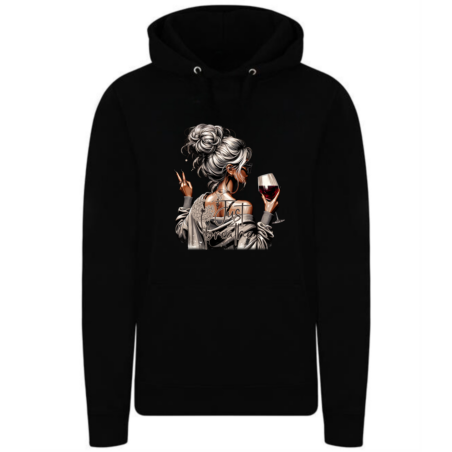 Just Breathe Girl Hoodie | Blonde Woman with Red Wine Design for Women