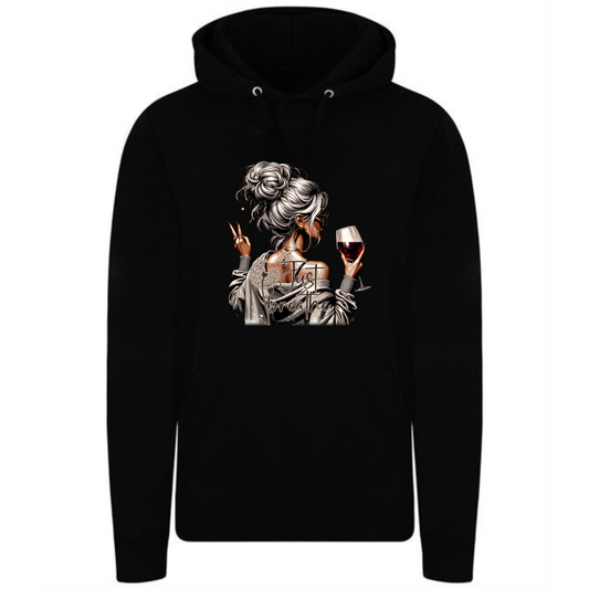 Just Breathe Girl Hoodie | Blonde Woman with Red Wine Design