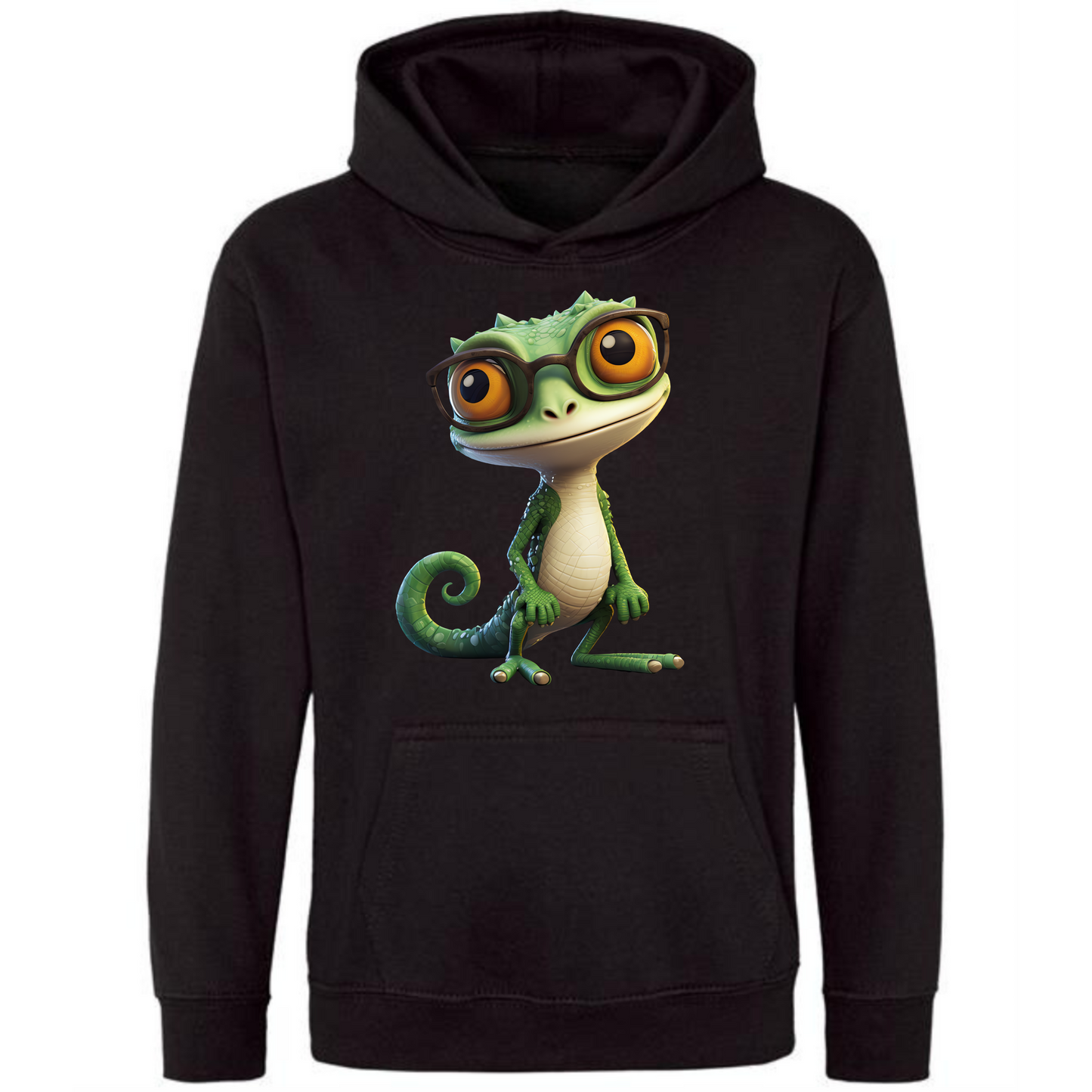 Kids' Cute Green Gecko with Glasses Hoodie – Fun & Stylish