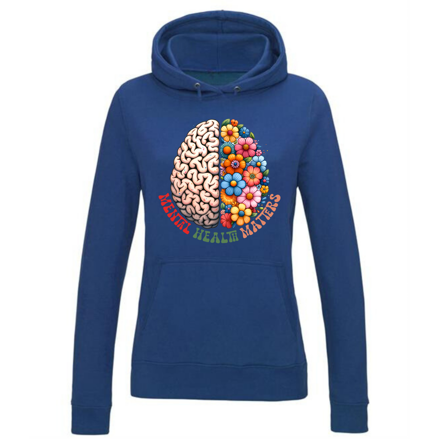 Mental Health Matters Hoodie | Brain and Flowers Design for Women