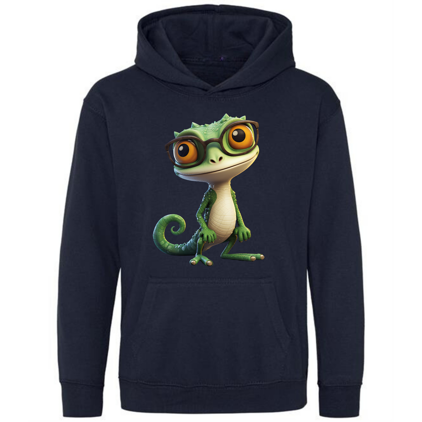 Kids' Cute Green Gecko with Glasses Hoodie – Fun & Stylish