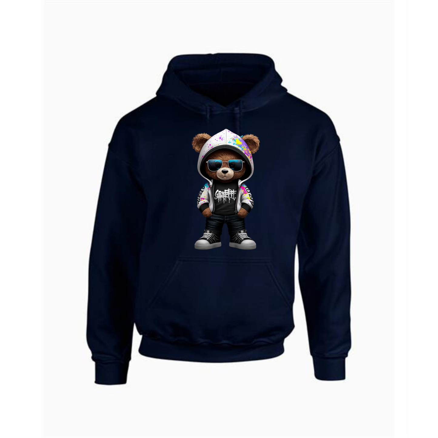 Teddy Bear Hoodie | Graffiti Style with Sunglasses for Men