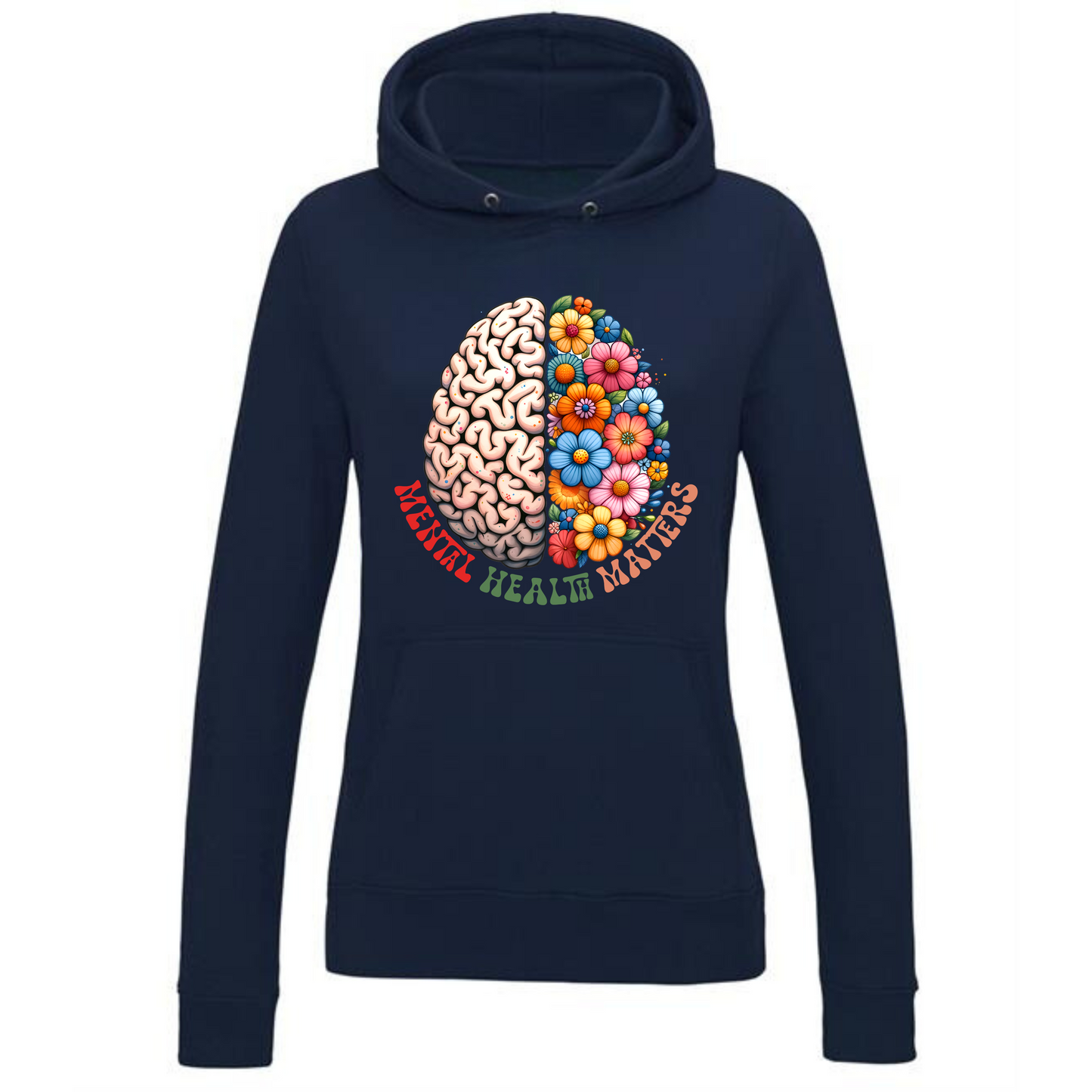 Mental Health Matters Hoodie | Brain and Flowers Design for Women