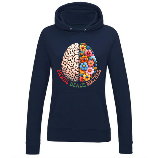 Mental Health Matters Hoodie | Brain and Flowers Design