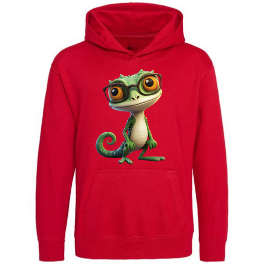 Kids' Cute Green Gecko with Glasses Hoodie – Fun & Stylish