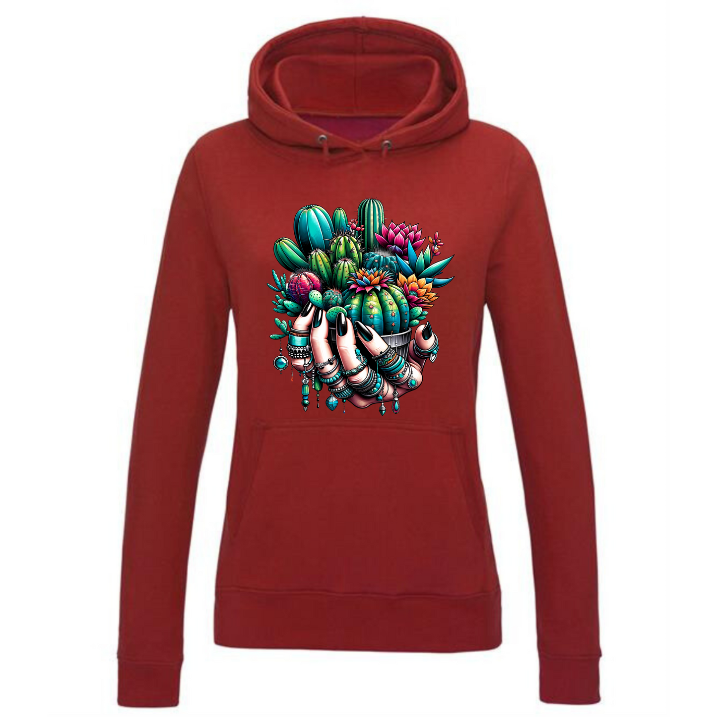 Holding Cactuses Hoodie | Unique Women’s Hand with Cactus Design for Women