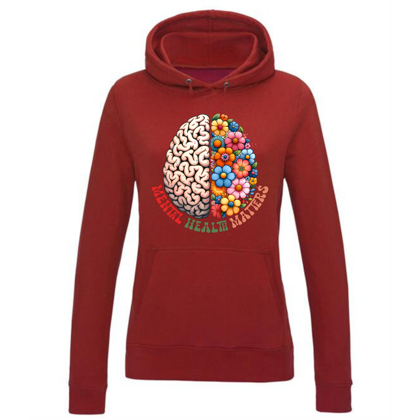 Mental Health Matters Hoodie | Brain and Flowers Design for Women