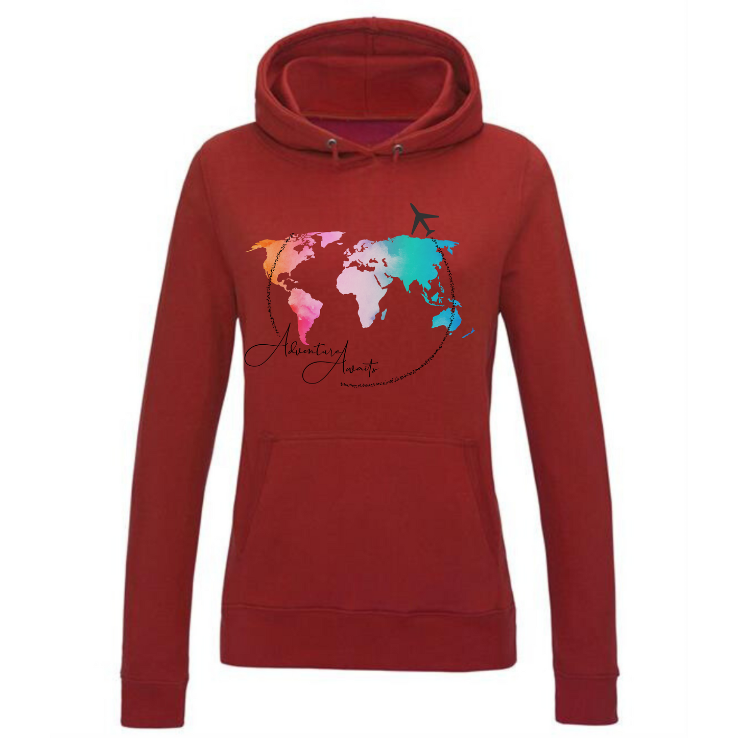 Adventure Awaits Hoodie | Map Design with Plane & Bold Text