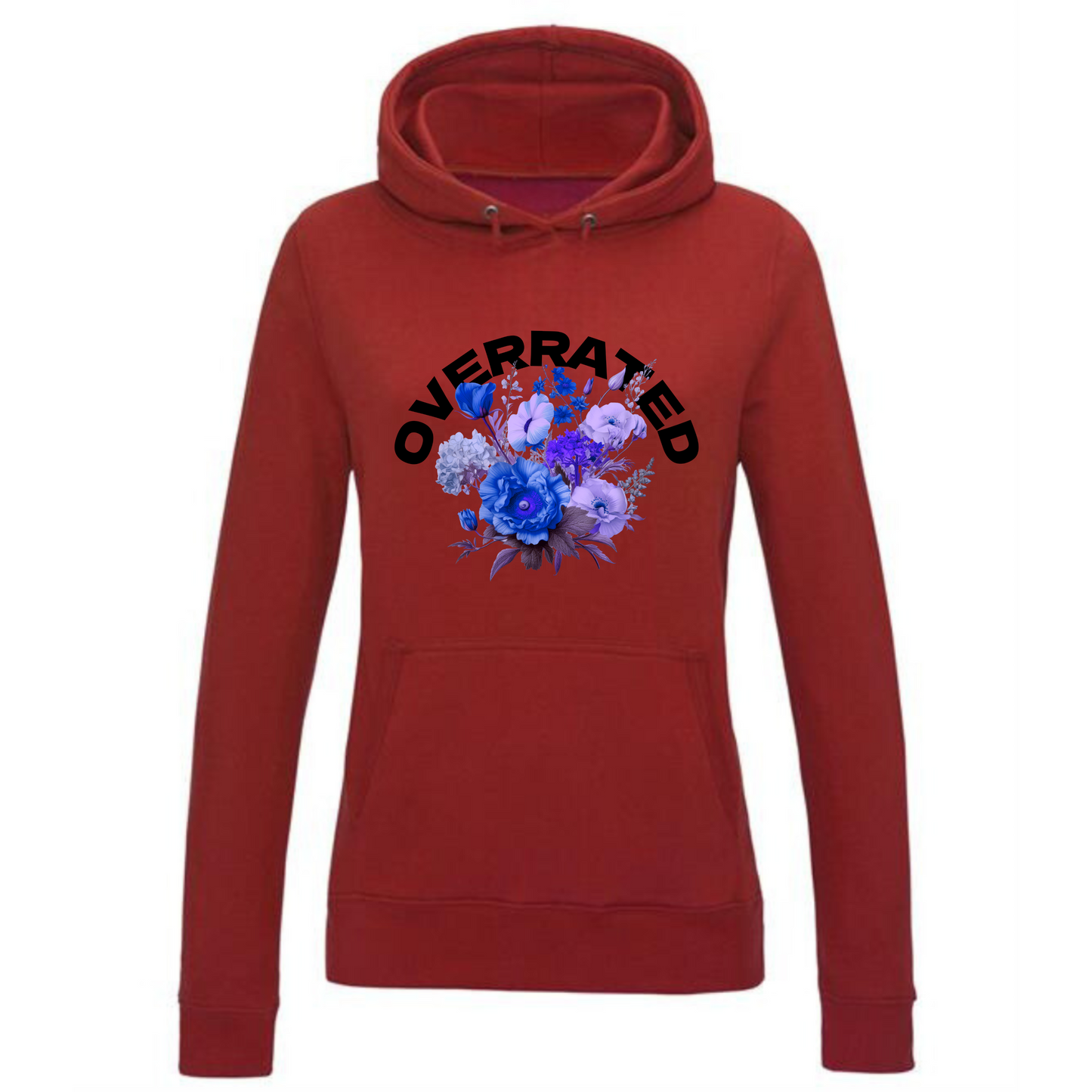 Overrated Hoodie | Floral Text Design