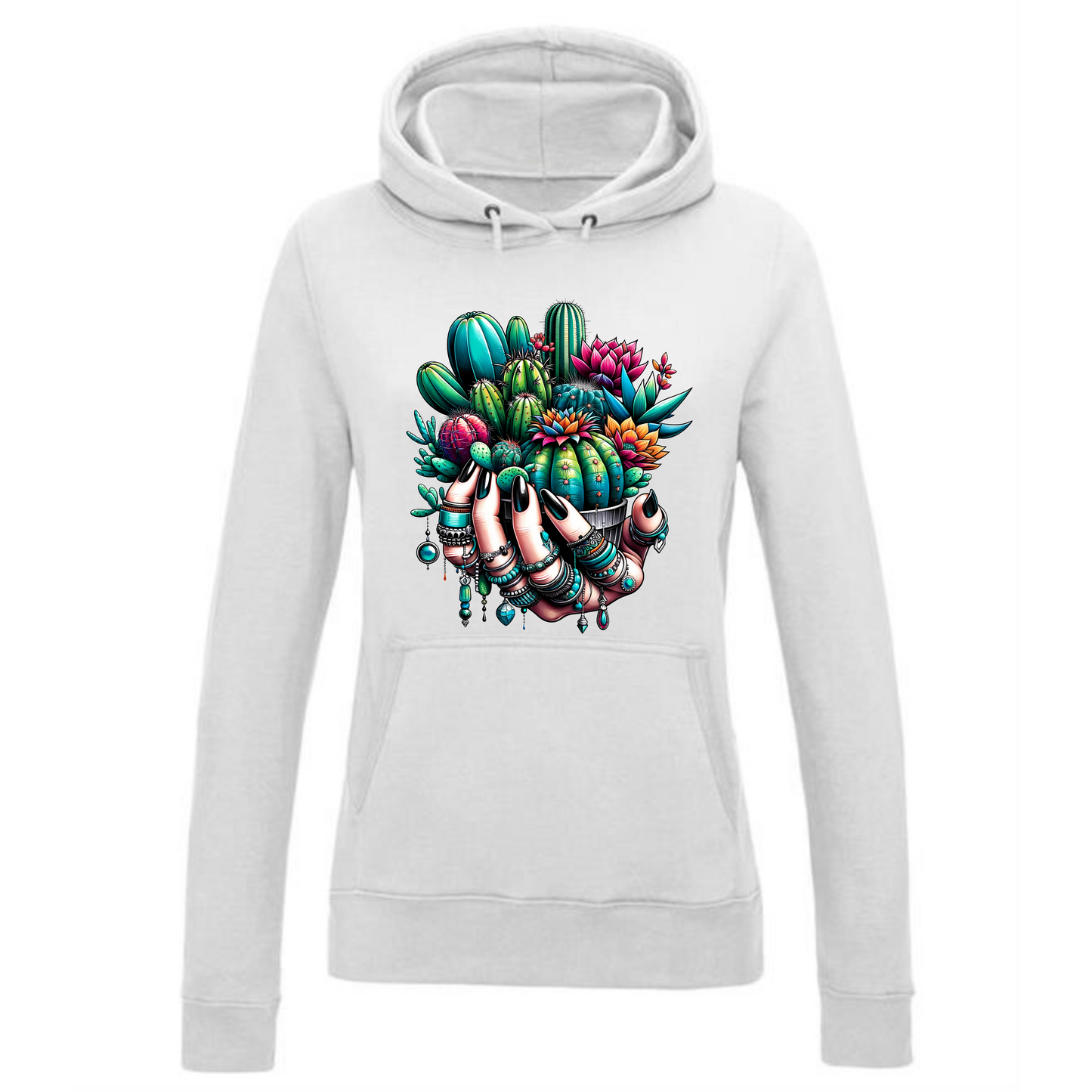 Holding Cactuses Hoodie | Unique Women’s Hand with Cactus Design for Women