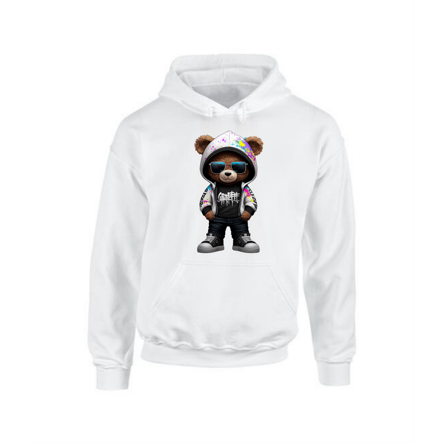 Teddy Bear Hoodie | Graffiti Style with Sunglasses for Men