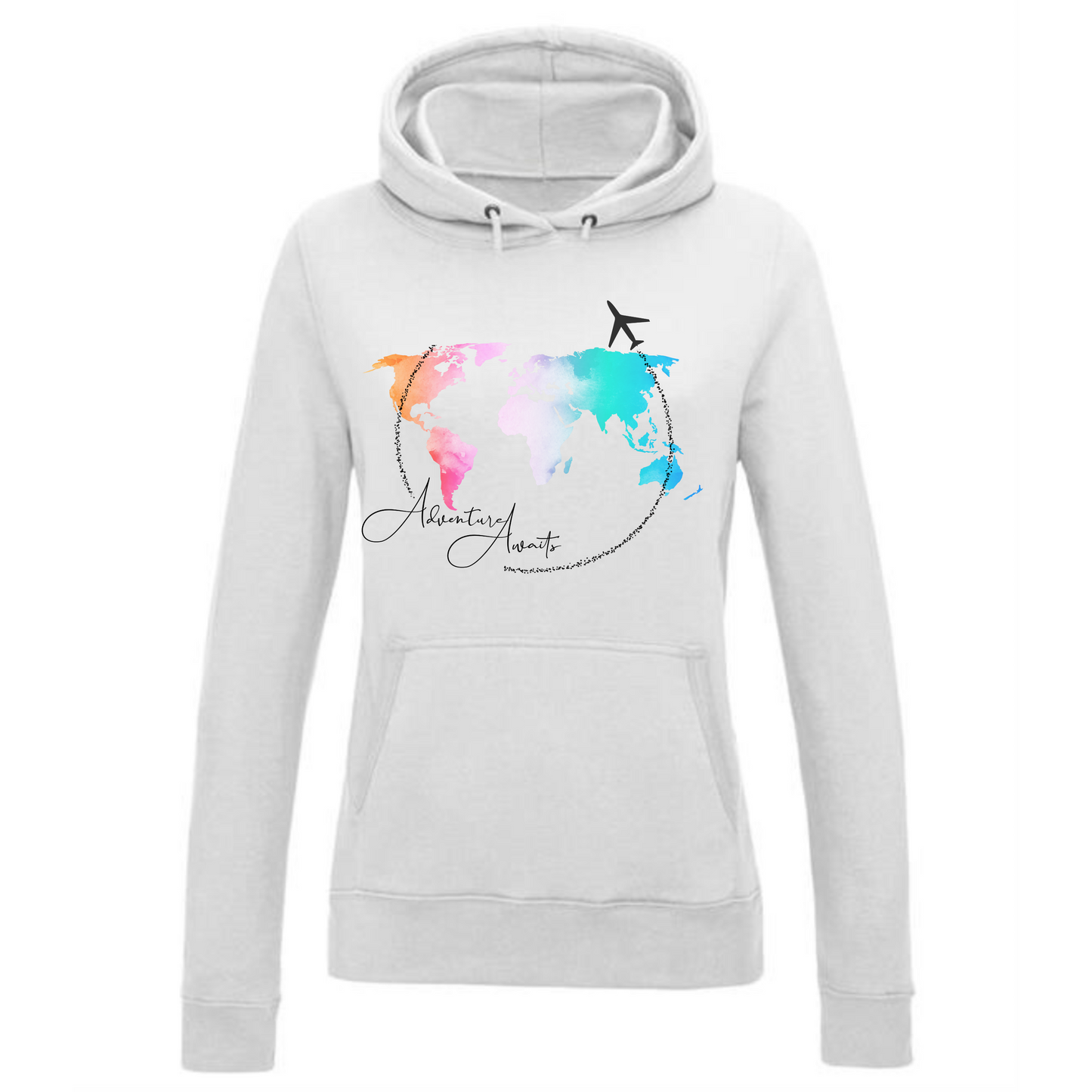 Adventure Awaits Hoodie | Map Design with Plane & Bold Text