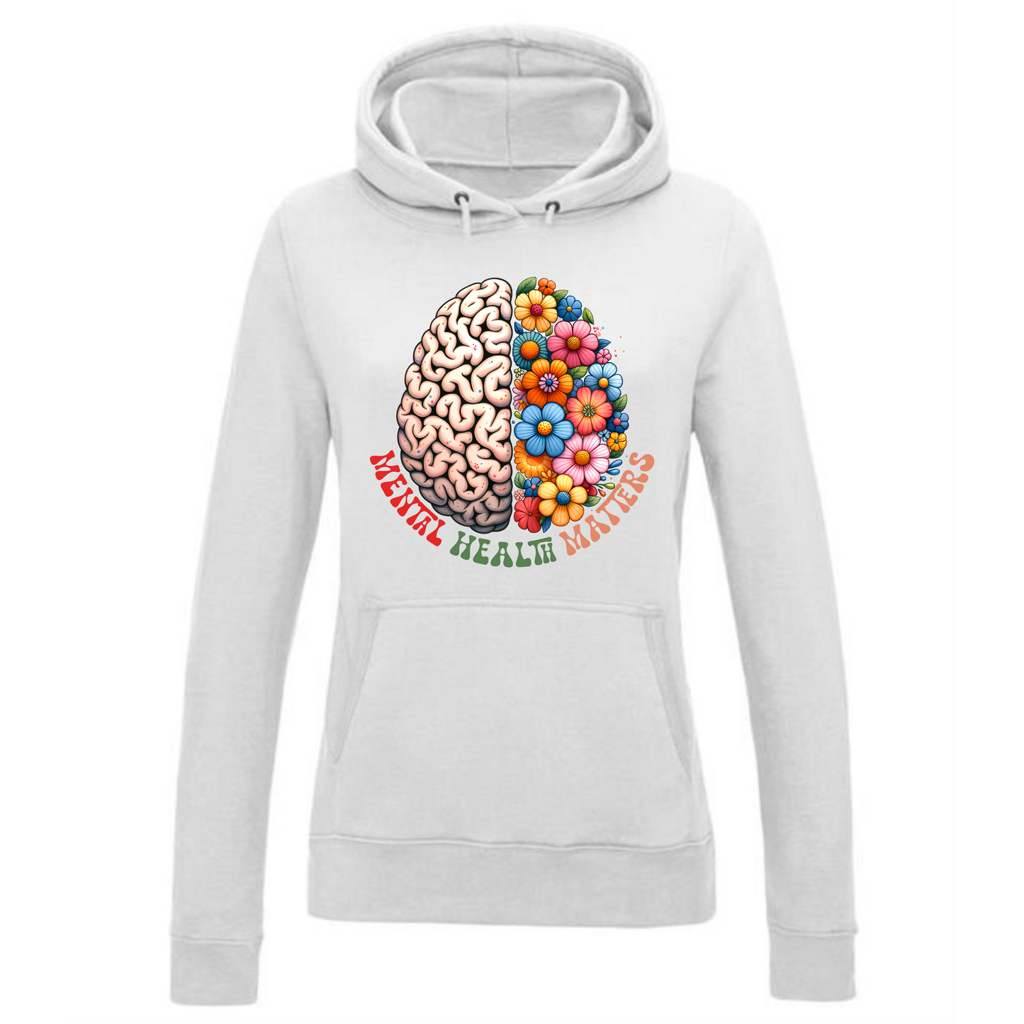 Mental Health Matters Hoodie | Brain and Flowers Design for Women