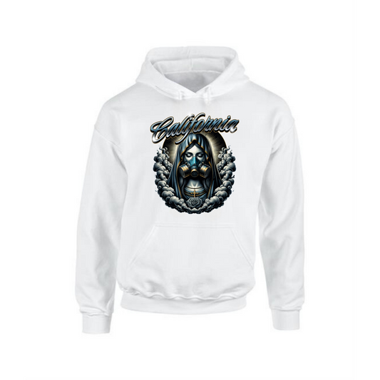 California Hoodie | Woman in Mask with Smoke Clouds Design