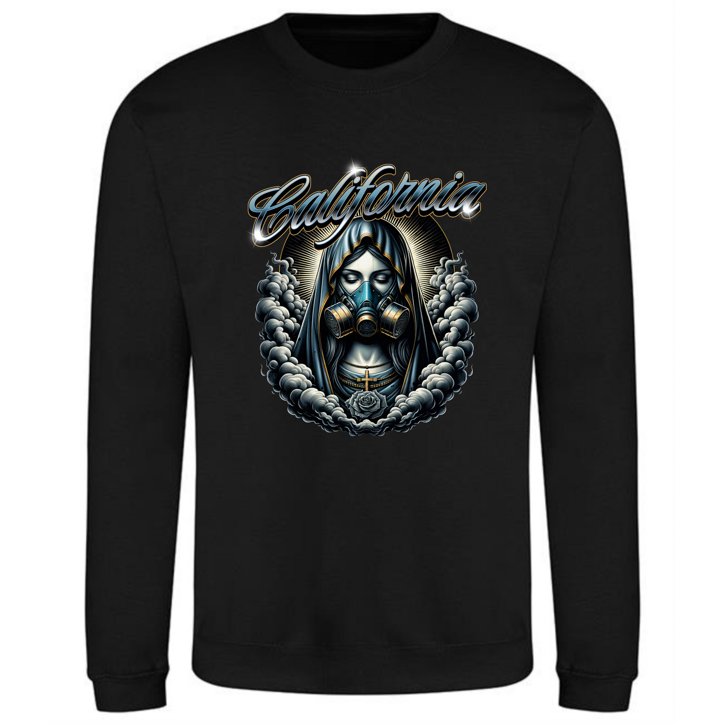 California Sweatshirt | Woman in Mask with Smoke Clouds Design