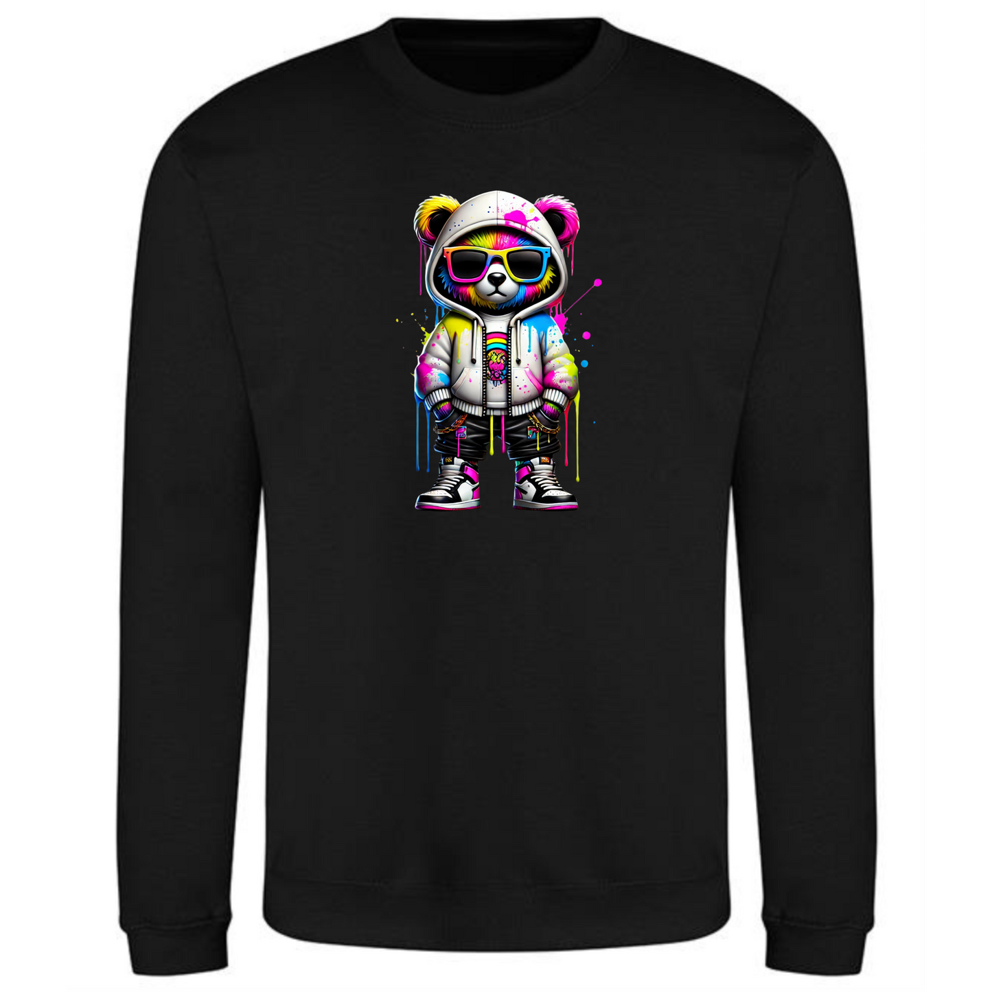 Teddy Bear Sweatshirt | Neon Hands-in-Pockets Vibes for Men