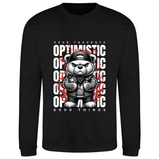 Optimistic Sweatshirt | Teddy Bear with Tattoos & Money Design