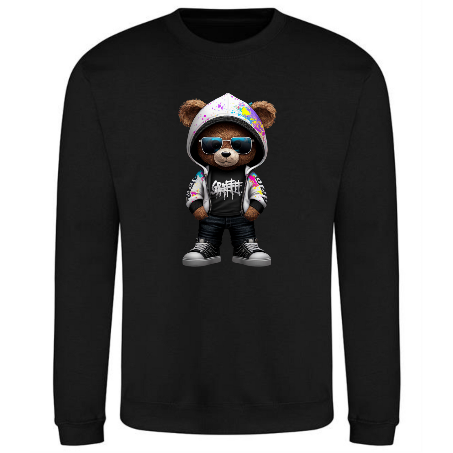 Teddy Bear Sweatshirt | Graffiti Hoodie & Sunglasses Vibes for Men