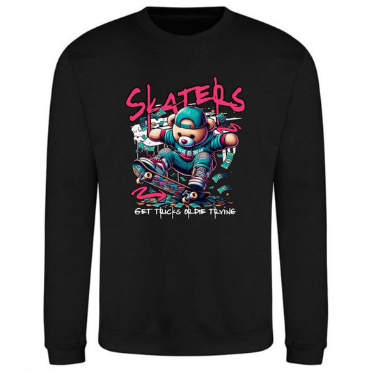 Skaters Sweatshirt | Teddy Bear on Skateboard with Bold Text