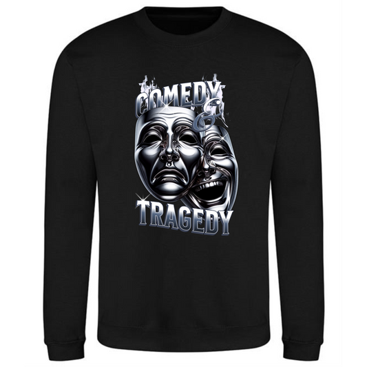 Comedy Tragedy Sweatshirt | Iconic Theater Mask Design – Bold Expression