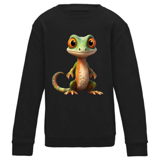 Kids' Cute Green & Orange Gecko Sweatshirt – Cozy & Colorful