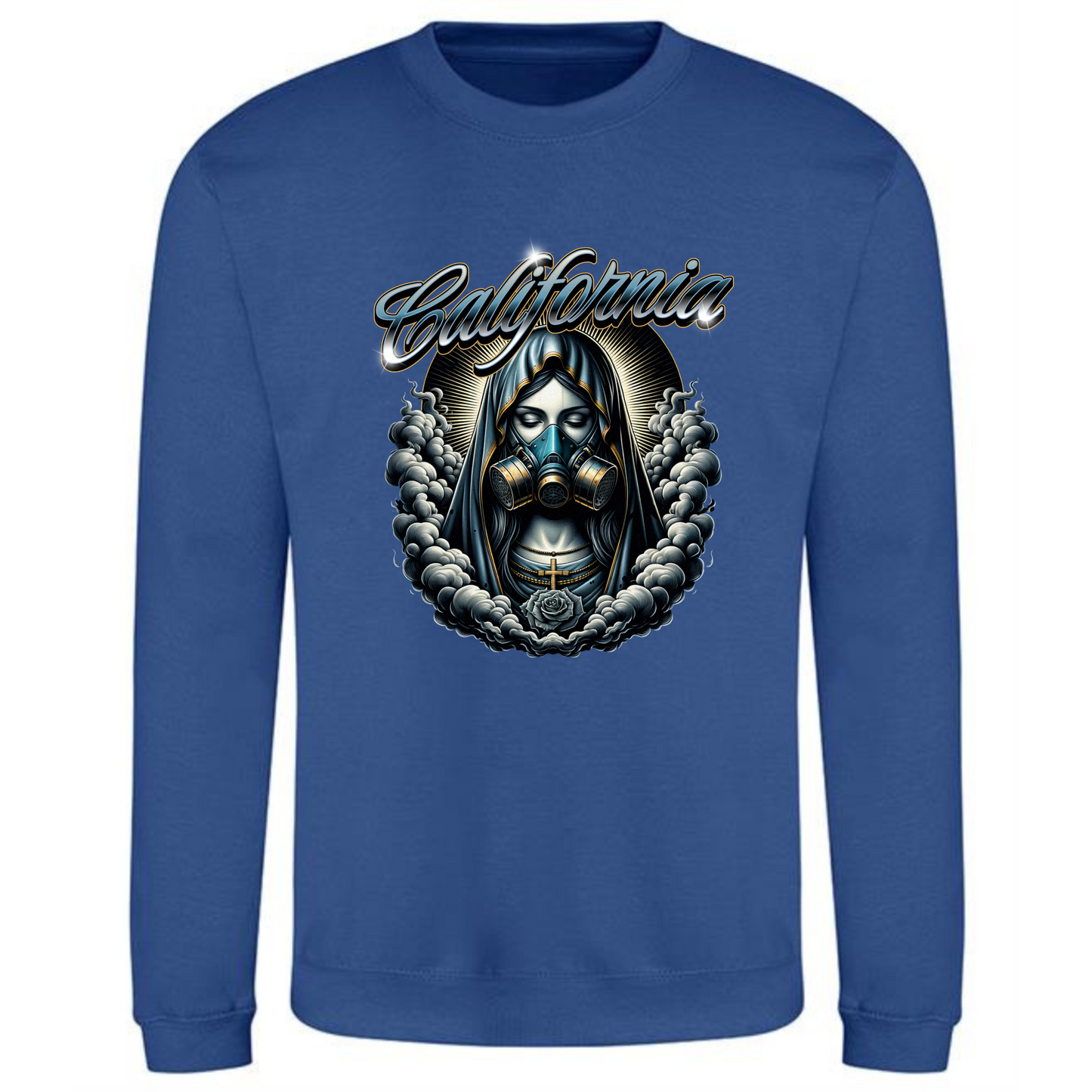 California Sweatshirt | Woman in Mask with Smoke Clouds Design