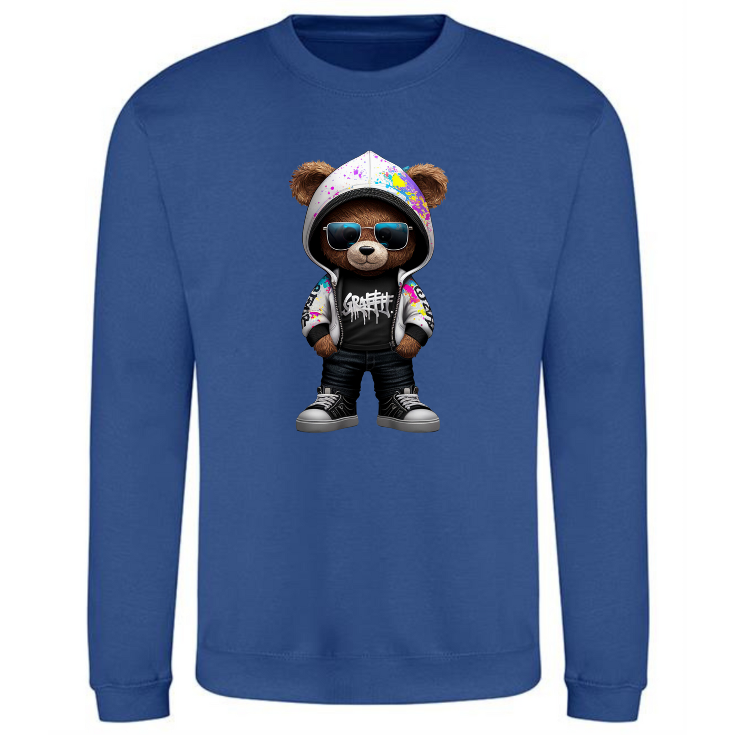 Teddy Bear Sweatshirt | Graffiti Hoodie & Sunglasses Vibes for Men