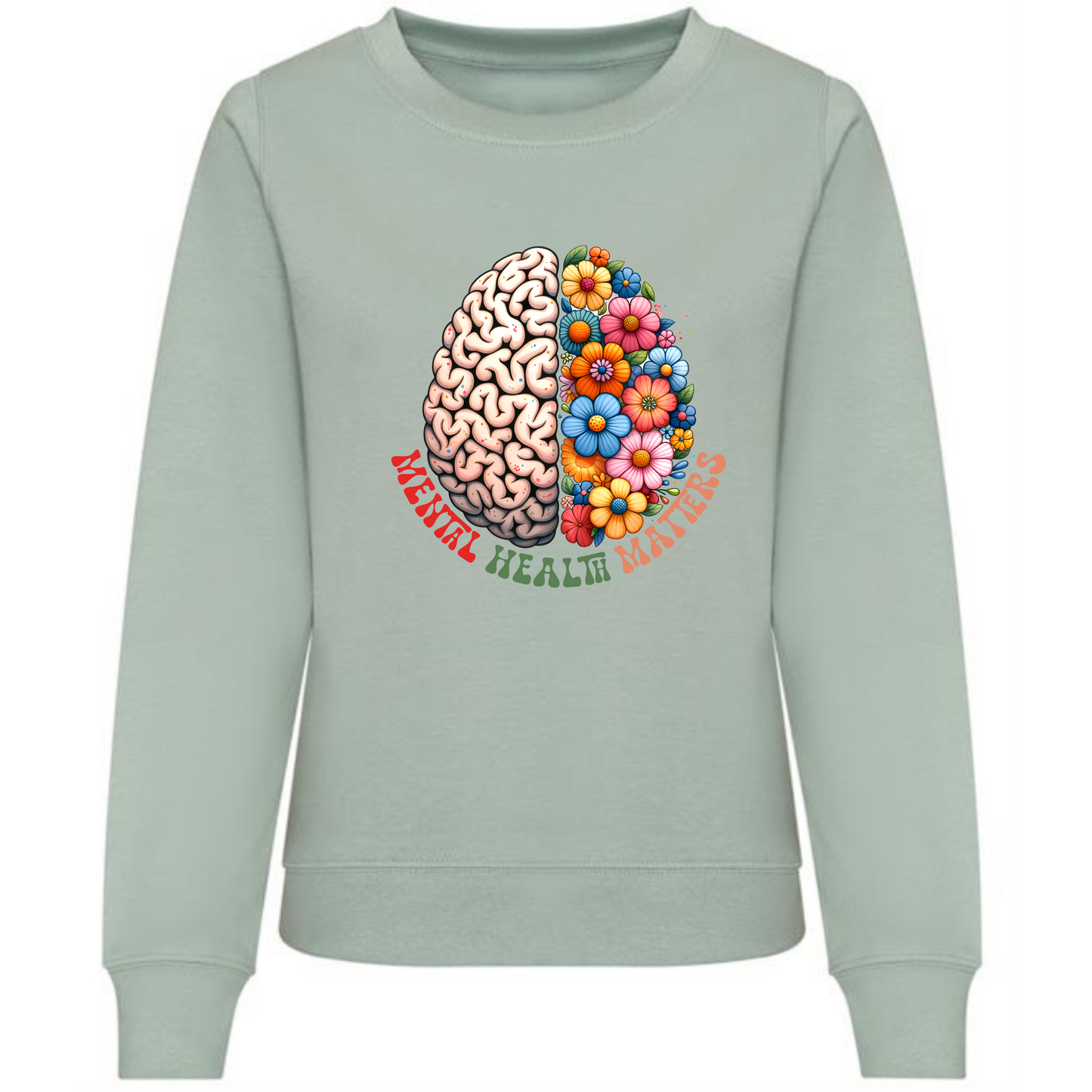 Mental Health Matters Sweatshirt | Brain and Flowers Design