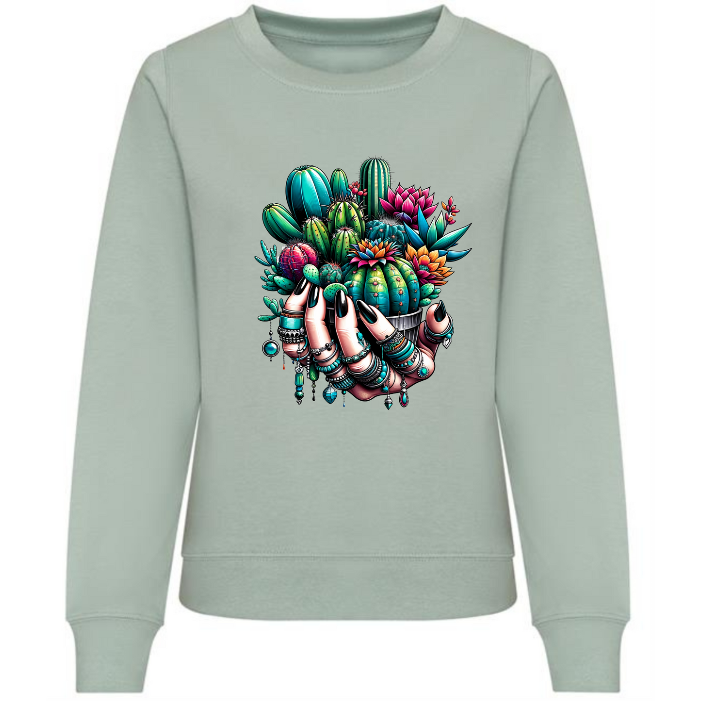 Holding Cactuses Sweatshirt | Unique Women’s Hand with Cactus Design