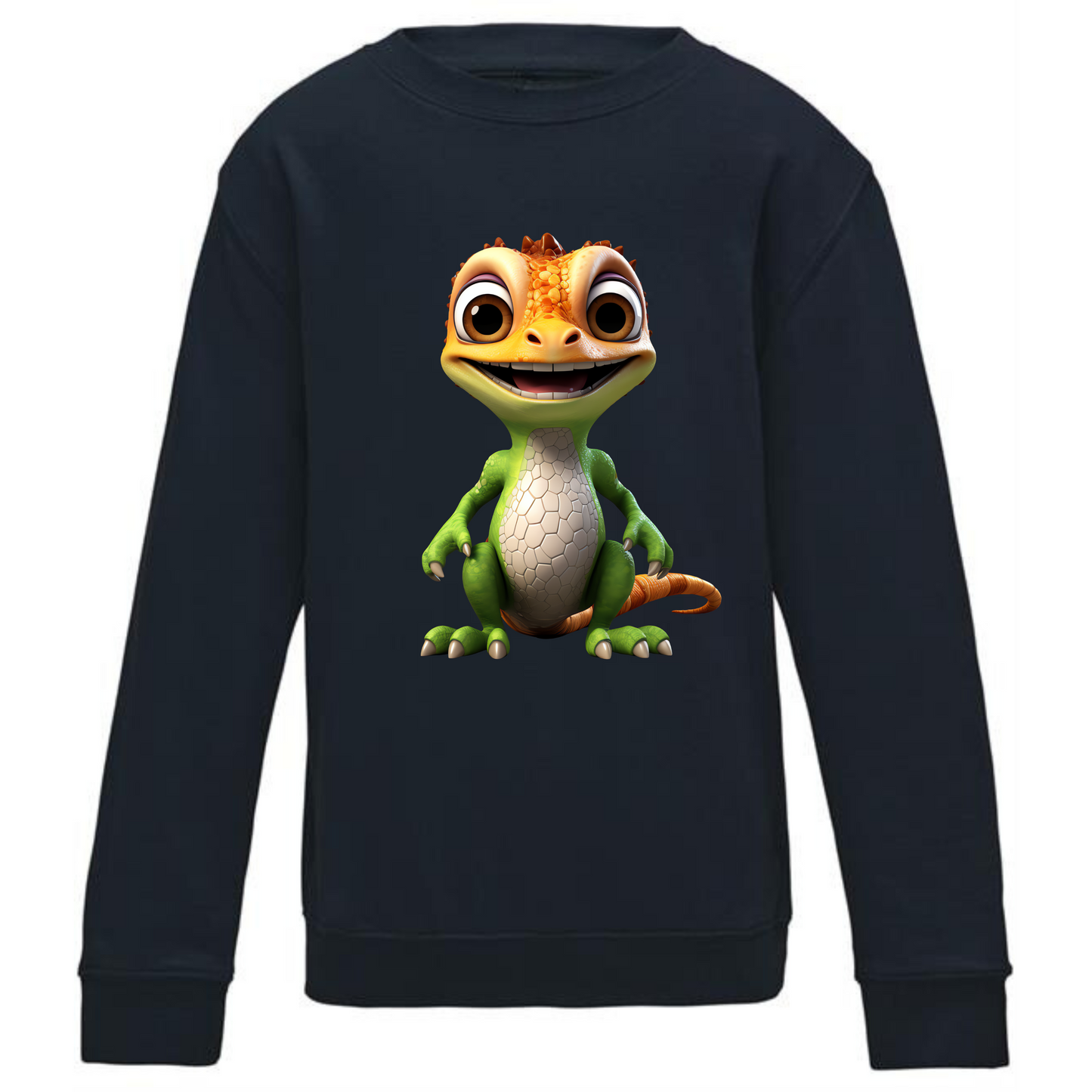 Kids' Cute Orange & Green Gecko Sweatshirt – Cozy & Colorful