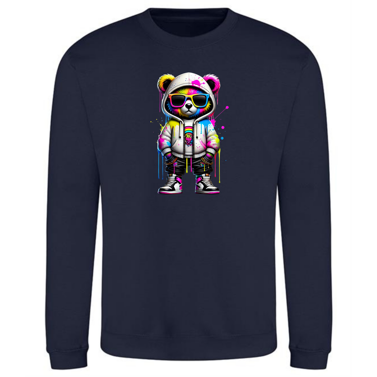 Teddy Bear Sweatshirt | Neon Hands-in-Pockets Vibes for Men