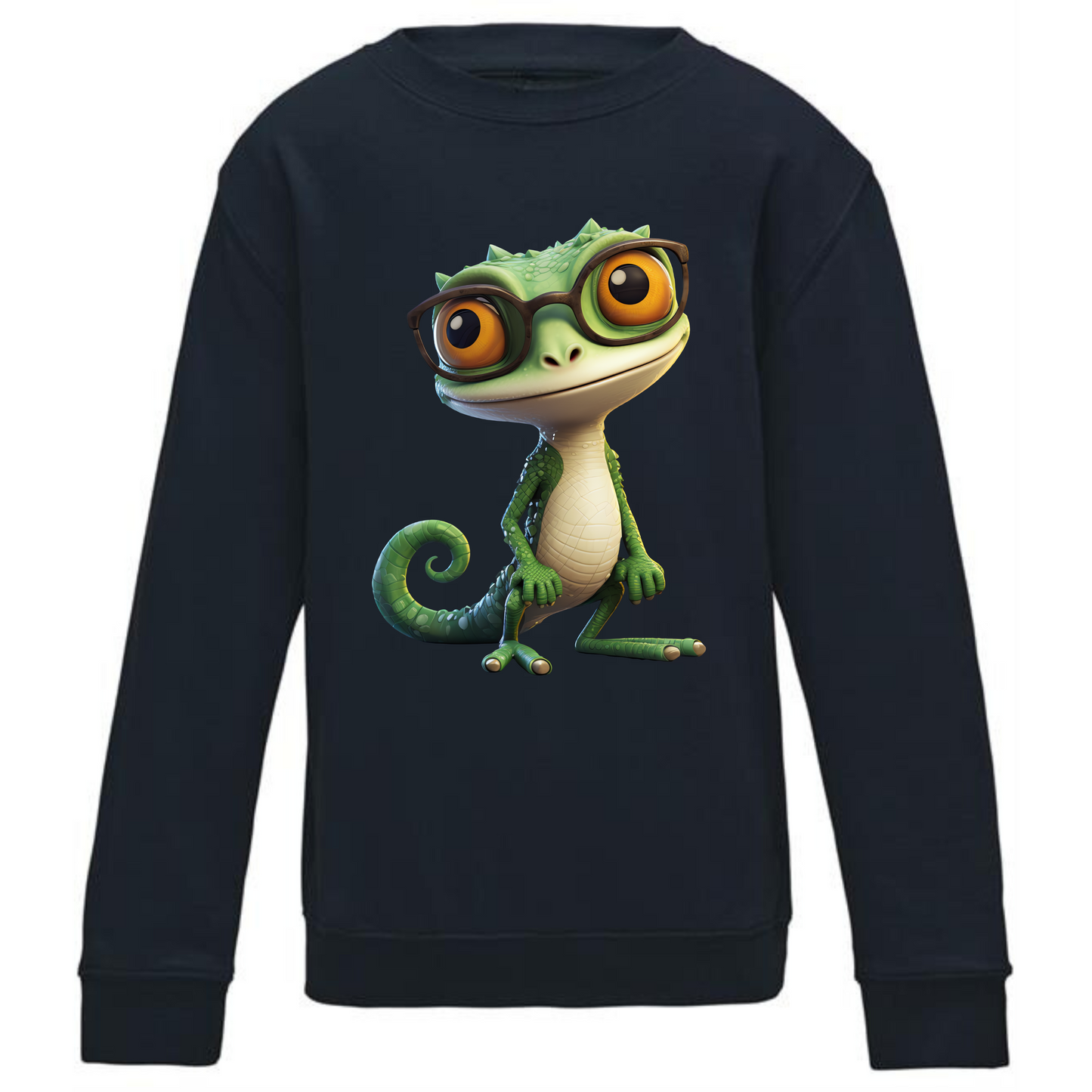 Kids' Cute Green Gecko with Glasses Sweatshirt – Cozy & Quirky