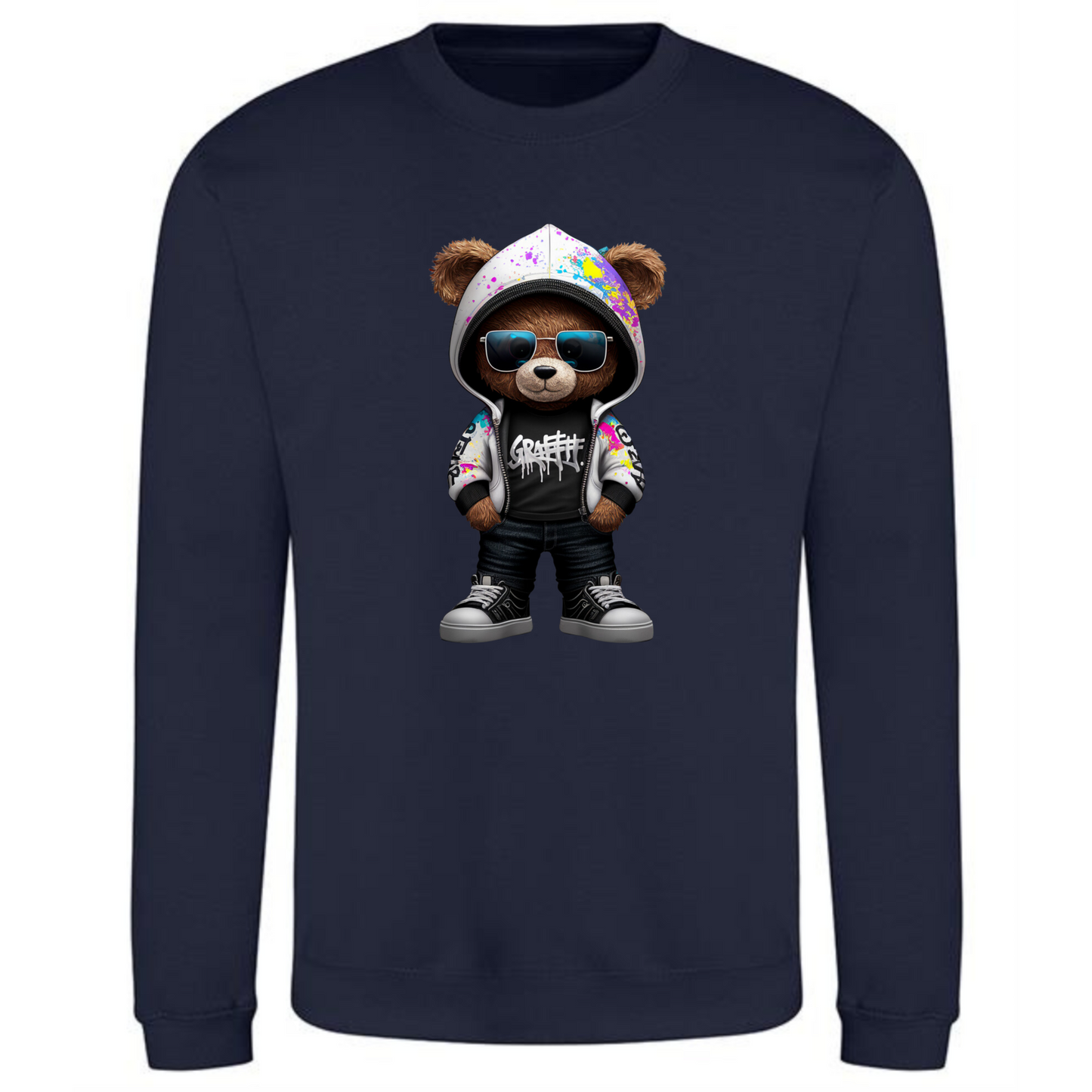 Teddy Bear Sweatshirt | Graffiti Hoodie & Sunglasses Vibes for Men