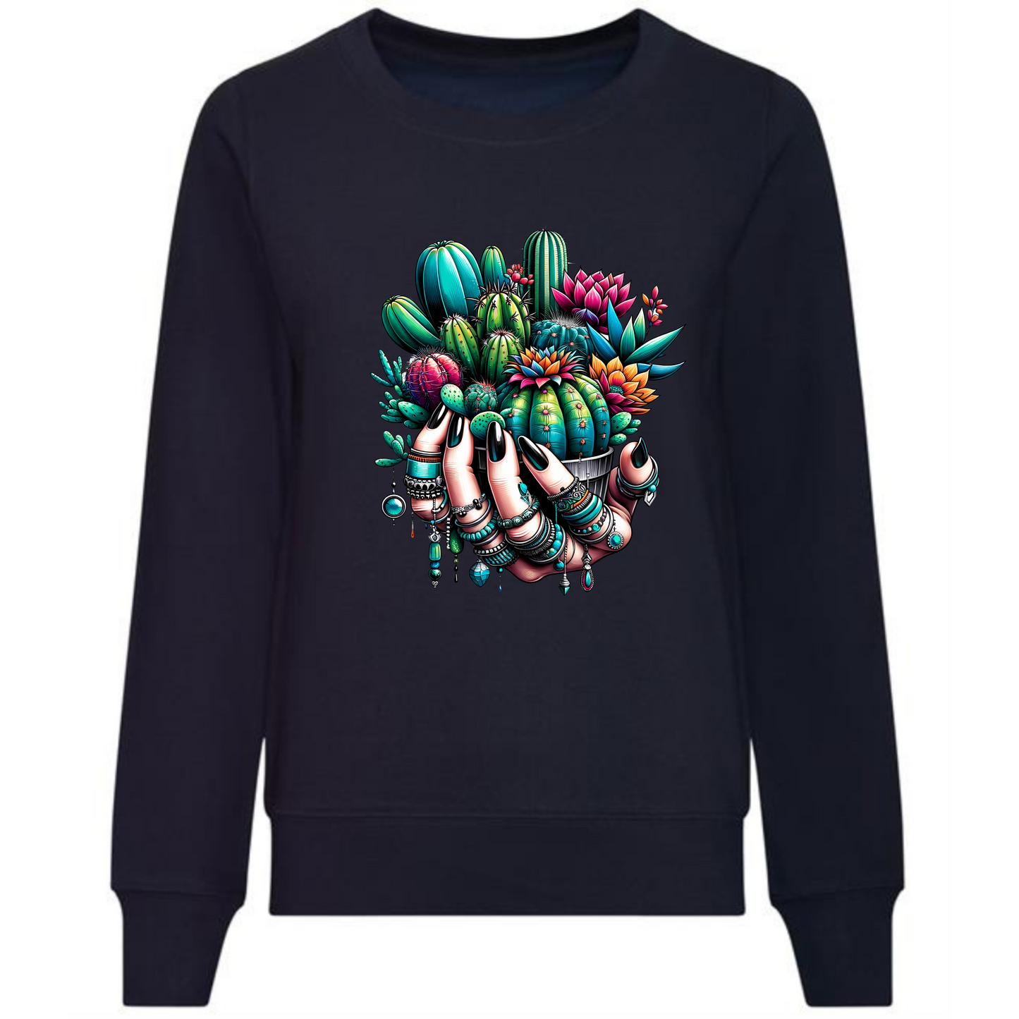 Holding Cactuses Sweatshirt | Unique Women’s Hand with Cactus Design