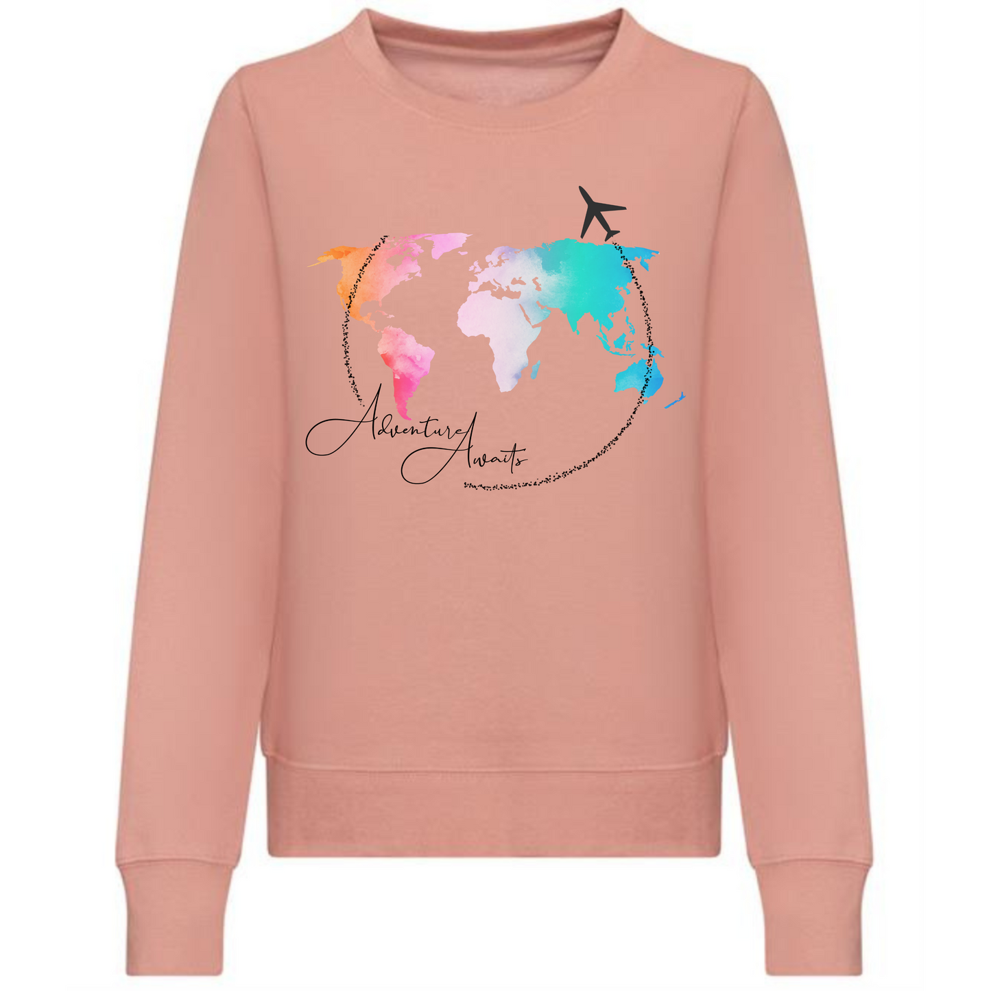 Adventure Awaits Sweatshirt | Map Design with Plane & Bold Text