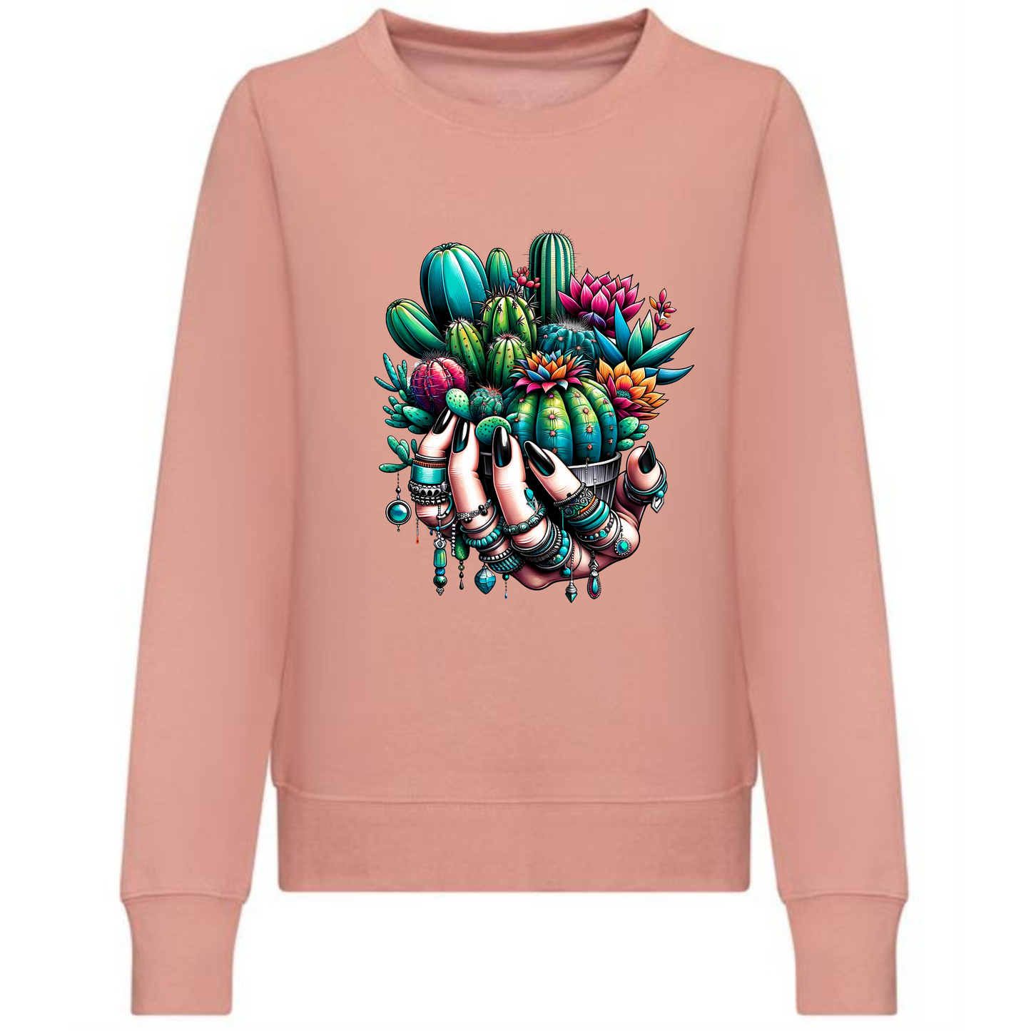 Holding Cactuses Sweatshirt | Unique Women’s Hand with Cactus Design