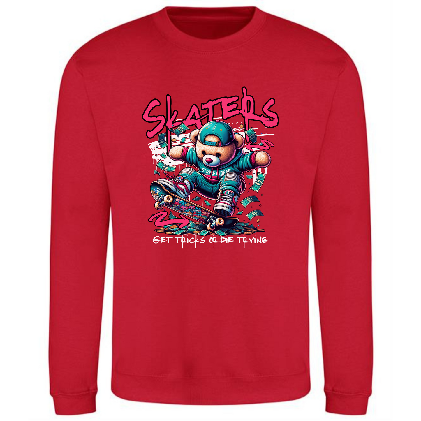 Skaters Sweatshirt | Teddy Bear on Skateboard with Bold Text