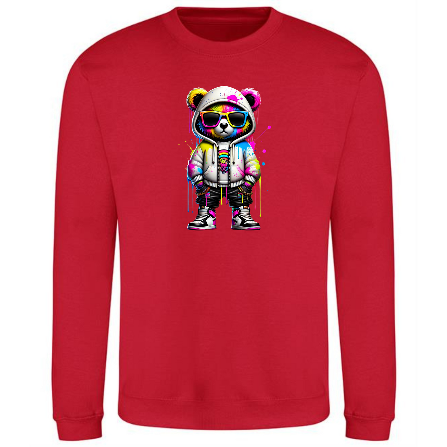 Teddy Bear Sweatshirt | Neon Hands-in-Pockets Vibes for Men