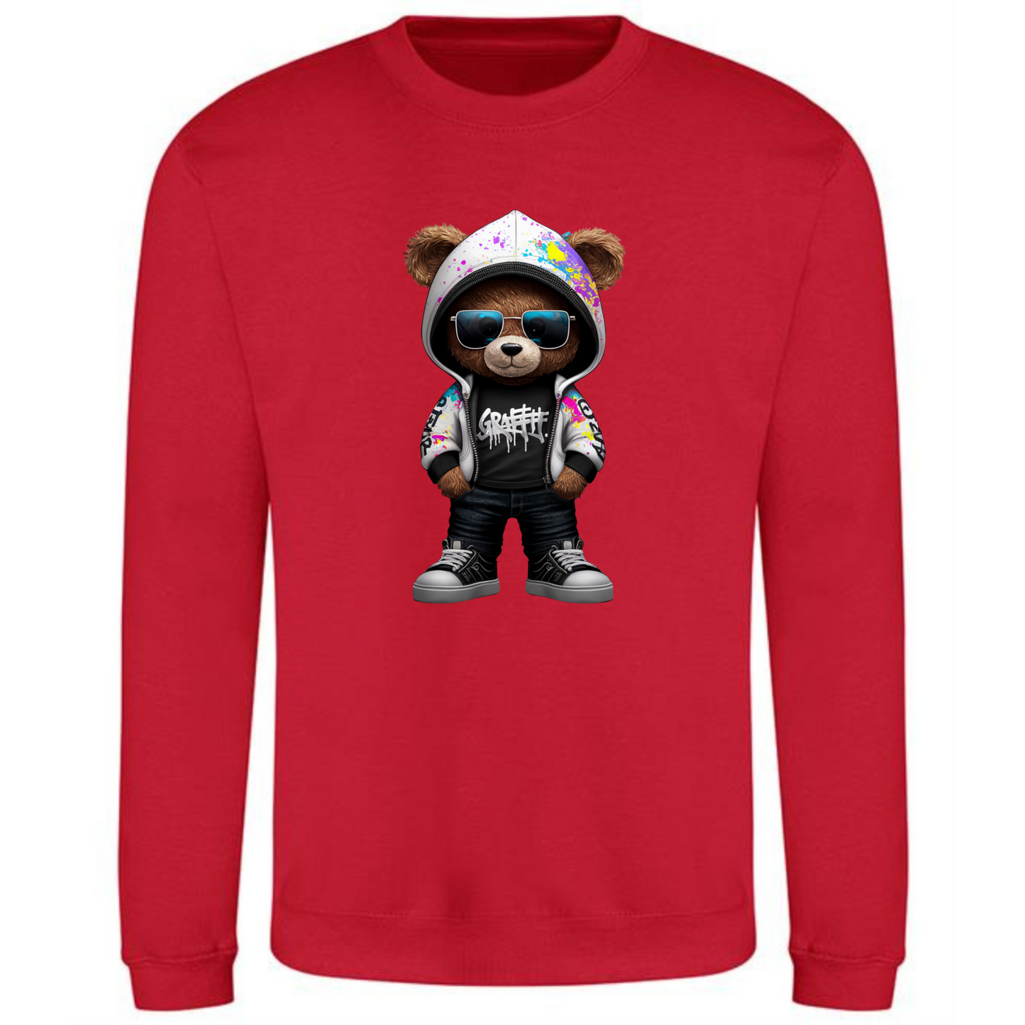 Teddy Bear Sweatshirt | Graffiti Hoodie & Sunglasses Vibes for Men