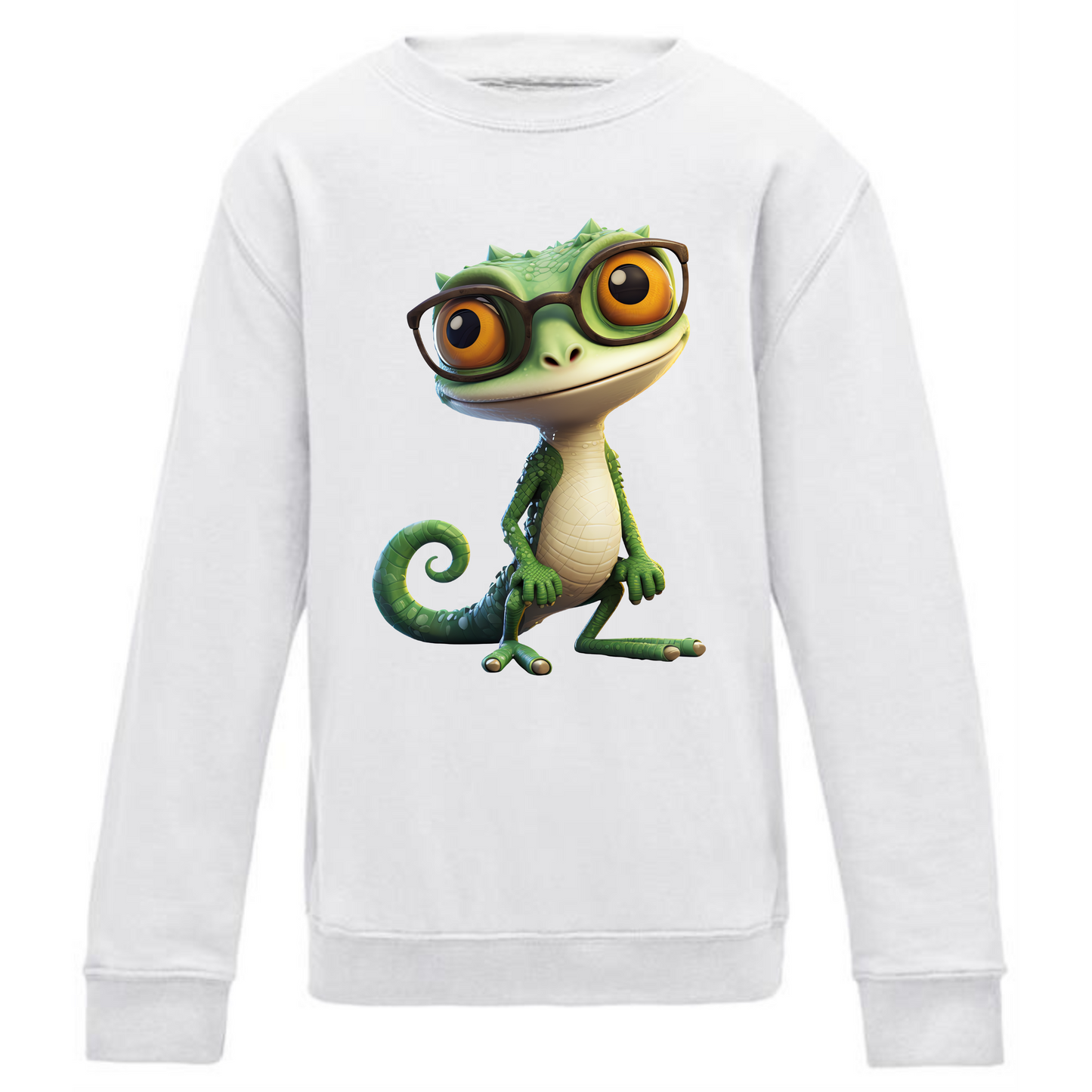 Kids' Cute Green Gecko with Glasses Sweatshirt – Cozy & Quirky