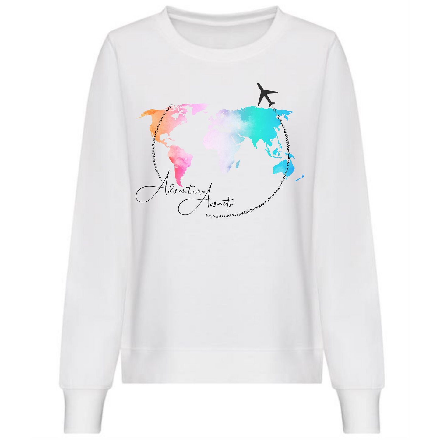 Adventure Awaits Sweatshirt | Map Design with Plane & Bold Text