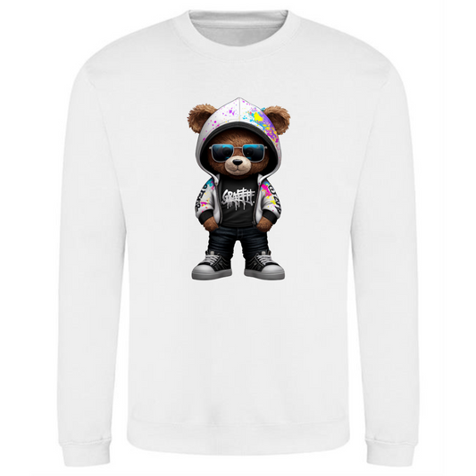 Teddy Bear Sweatshirt | Graffiti Hoodie & Sunglasses Vibes for Men