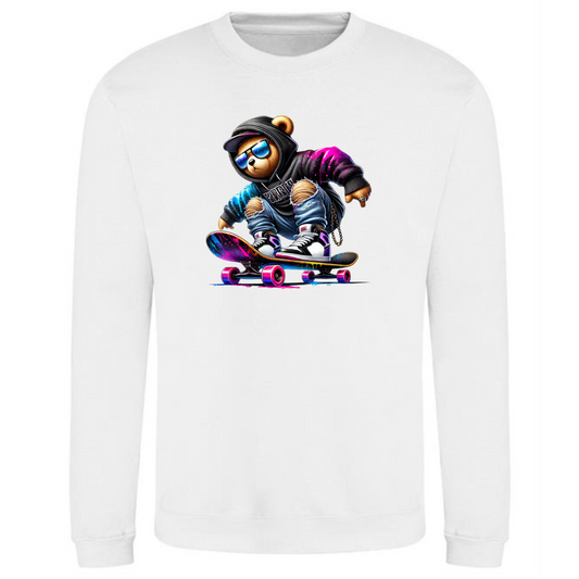 Teddy Bear Sweatshirt | Neon Skateboard Vibes for Men