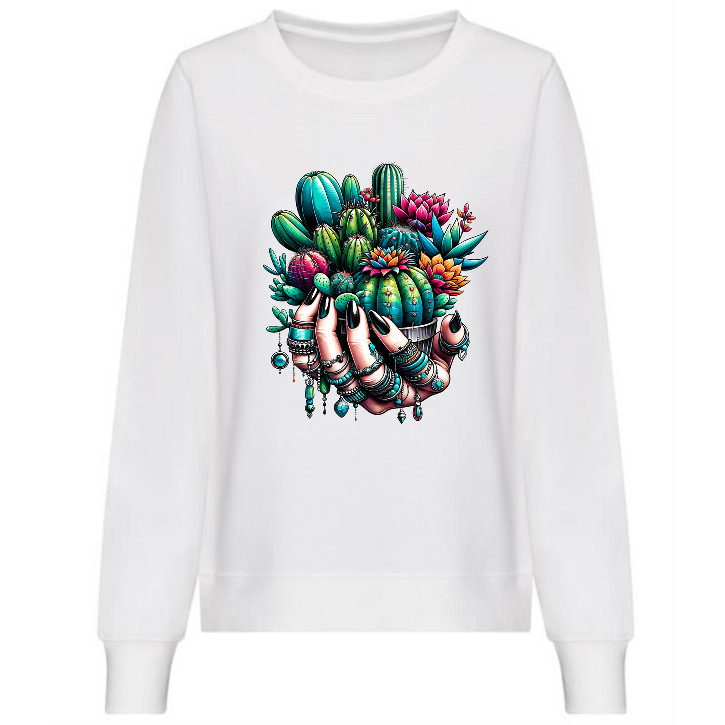 Holding Cactuses Sweatshirt | Unique Women’s Hand with Cactus Design