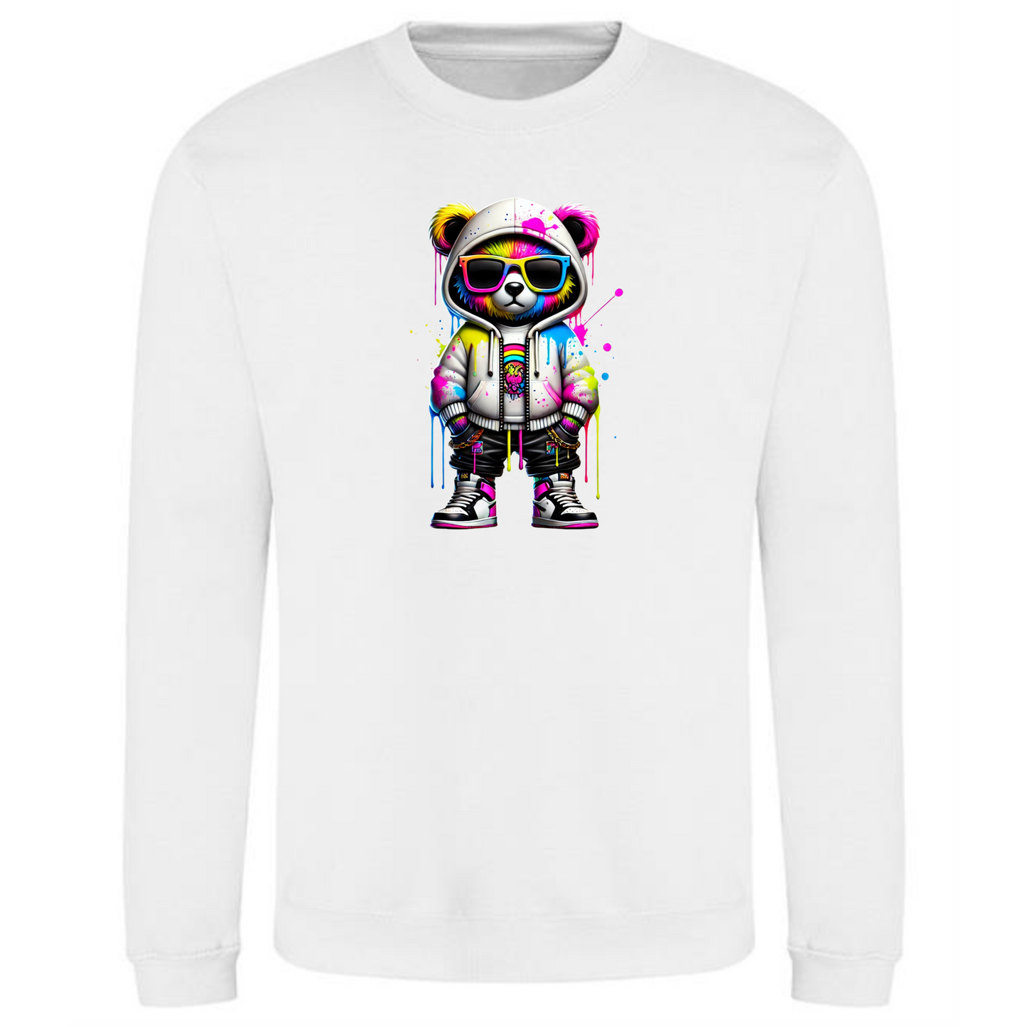 Teddy Bear Sweatshirt | Neon Hands-in-Pockets Vibes for Men