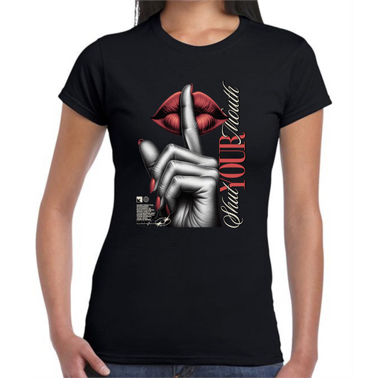 Shut Your Mouth T-Shirt | Bold Red Nails & Lips Design - Style Quest Fashion