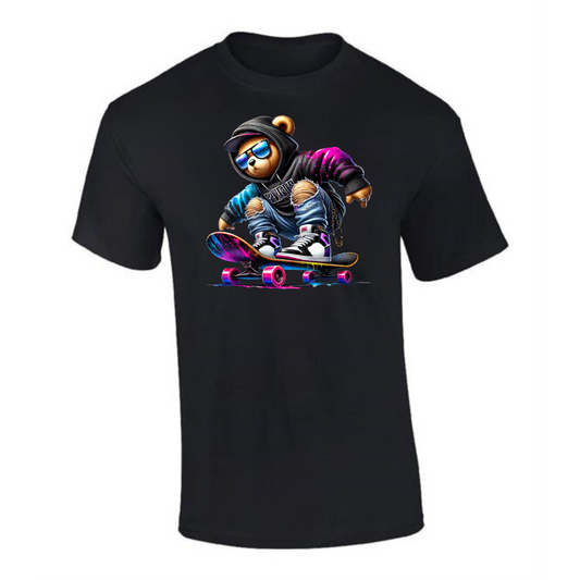 Teddy Bear T-Shirt | Neon Skateboard Style for Men