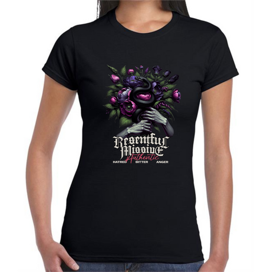 Resentful T-Shirt | Hands Holding Flower & Snake Design