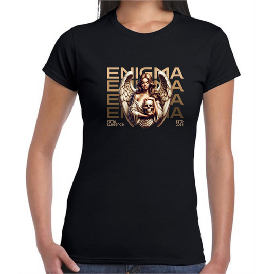 Enigma T-Shirt | Woman with Angel Wings & Skull Design